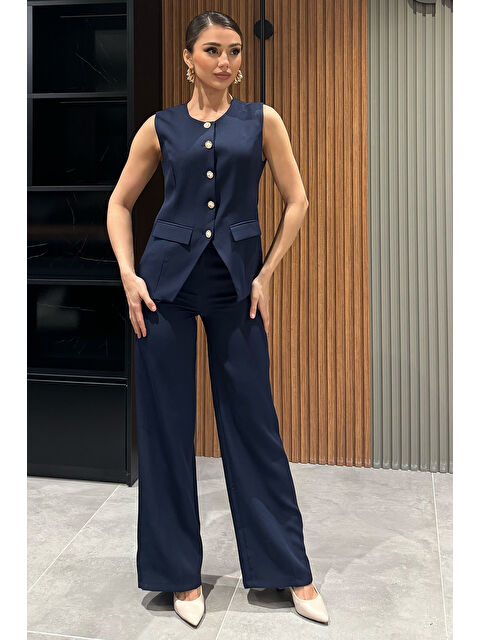 Gülseli Düğme Detaylı Yelek Pantolon İkili Takım - S000299040-21164
