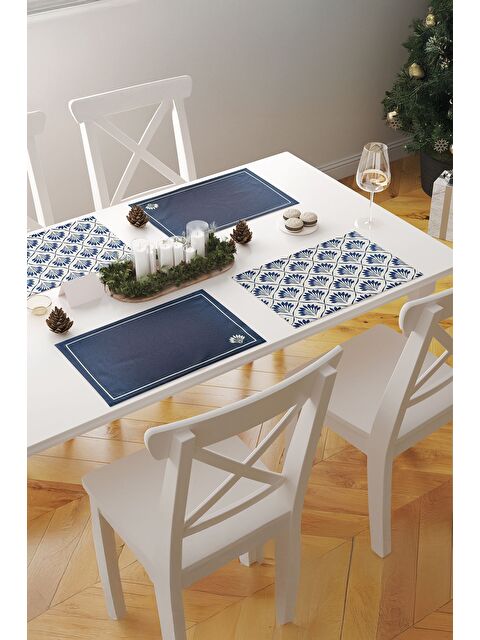 Asdiva Elira Nakışlı Minimal Yaprak Detaylı Çerçeveli 1 Adet Amerikan Servis 45x35 cm - Lacivert - S000423651-38