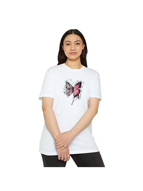 Jane's Unisex Bisiklet Yaka Baskılı T-Shirt - Beyaz