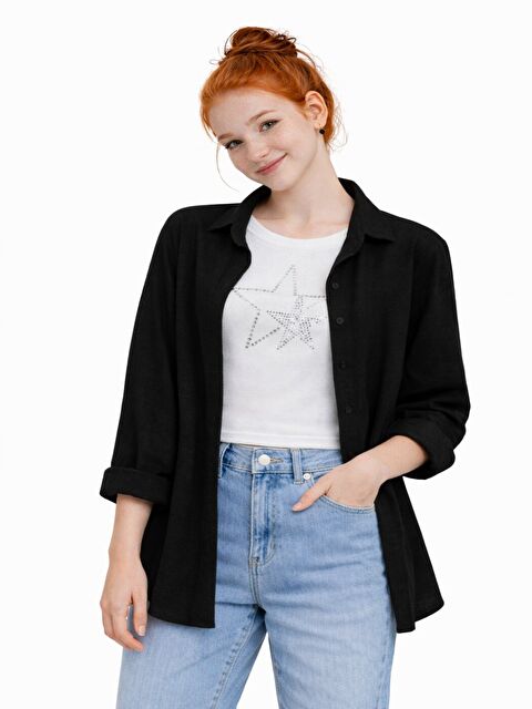 Ahengim Kız Çocuk Sofia Keten Badili Basic Gömlek Takım Ak2605 - S000530063-19351