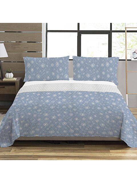 Evmila Karahindiba Desen Çift Kişilik Baskılı Pike (200x220 Cm) Mavi - S000124149-23173