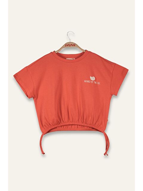 ZEYLAND Kız Çocuk Hawai Baskılı Crop T-Shirt - Coral - S000363866-20048