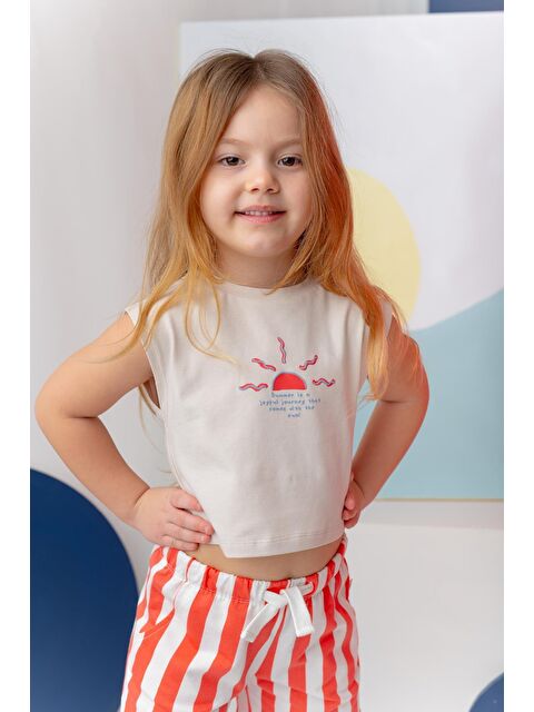 ZEYLAND Kız Çocuk Hawaı Baskılı Kolsuz T-Shirt - Taş Rengi - S000363868-25636