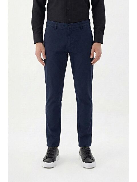 Sabri Özel Giotelli Lacivert Regular Fit Pamuklu Düz Yandan Cepli Elastanlı Chino Pantolon - S000525749-21164