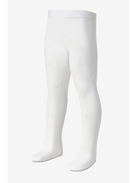 Le Mabelle Beyaz Puanlı ve Kelebek Desenli Kız Çocuk Külotlu Çorap