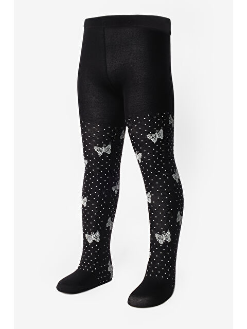 Le Mabelle Siyah Puanlı ve Kelebek Desenli Kız Çocuk Külotlu Çorap