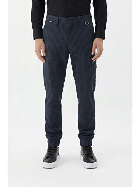 Sabri Özel Giotelli Lacivert Regular Fit Çizgili Lastikli Fermuarlı Paça Yan Cepli Kargo Pantolon - S000525750-21164
