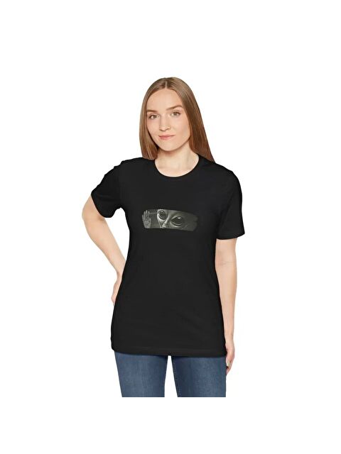 Jane's Unisex Bisiklet Yaka Baskılı T-Shirt - Siyah