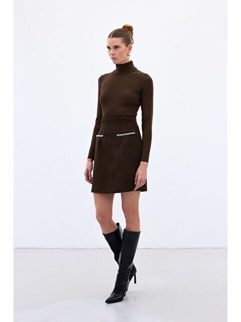 SATEEN Aksesuar Detaylı Tüvit Etek - Kahve - S000384854-19413