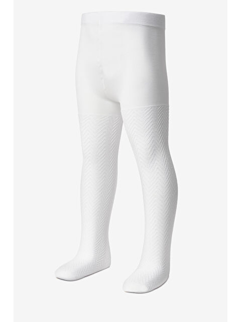 Le Mabelle Beyaz Zigzak Desenli Kız Çocuk Külotlu Çorap