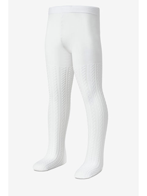 Le Mabelle Beyaz Örgü Desen Kız Çocuk Külotlu Çorap