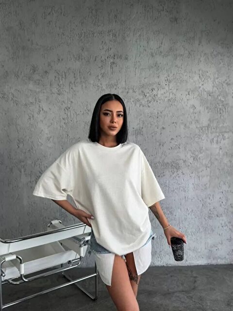 Jane's Düz Biskilet Yaka  T-shirt - Beyaz