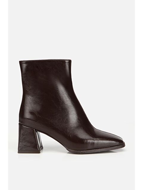 Yaya By Hotiç Kadın Rugan Kahverengi Fermuarlı Küt Burunlu Topuklu Bot - S000487692-19413