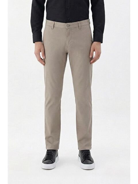 Sabri Özel Giotelli Erkek Vizon Regular Fit Pamuklu Düz Yandan Cepli Elastanlı Chino Pantolon - S000525754-26429