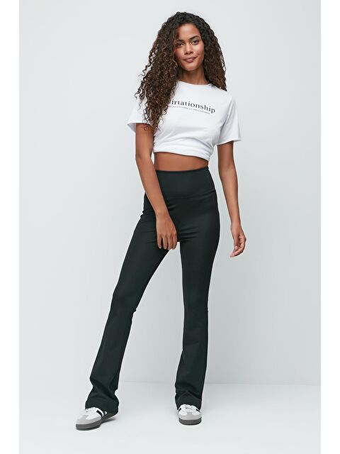 C&City Dalgıç Yüksek Bel İspanyol Paça Uzun Spor Tayt 9406 Siyah - S000222356-19351