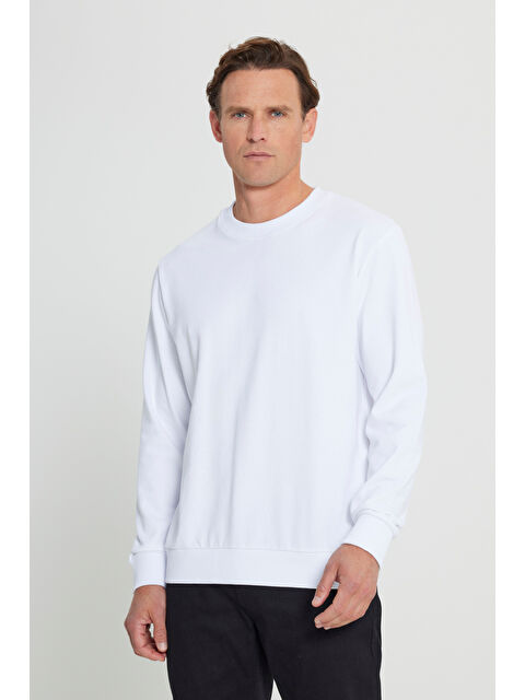 AC&Co / Altınyıldız Classics Erkek Beyaz Standart Fit Normal Kesim Bisiklet Yaka Pamuklu Sweatshirt - S000394277-20063