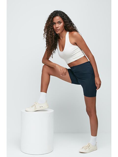 C&City Karyoka Yüksek Bel Spor Şort Tayt 9411 Lacivert - S000222360-21164