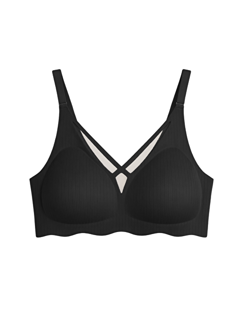 Cottonhill Seamless Bra - Liny | Siyah Lazer Kesim Dikişsiz Çizgi Desenli Dekolteli Kadın Sütyen - S000508564-19351