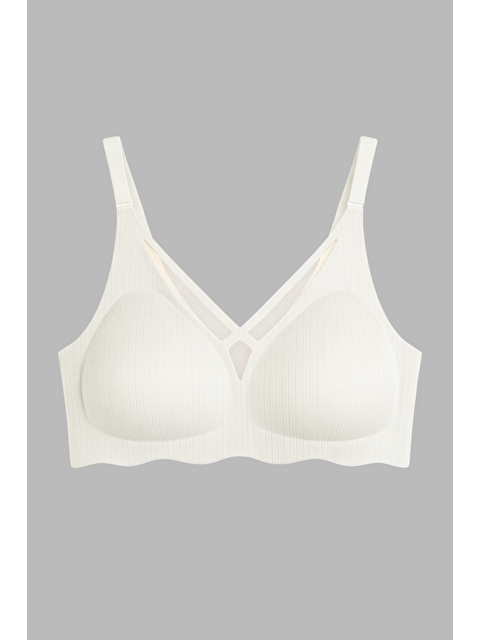 Cottonhill Seamless Bra - Liny | Krem Lazer Kesim Dikişsiz Çizgi Desenli Dekolteli Kadın Sütyen - S000508564-19966