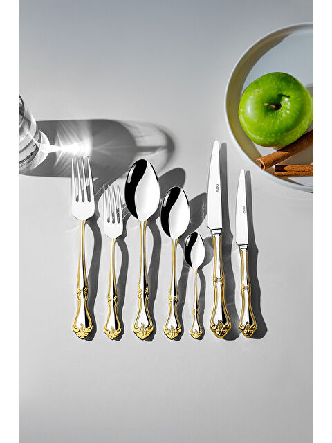 Nehir Lalezar Altın Sade 12 Kişilik 84 Parça Kutulu Çatal Kaşık Bıçak Takımı - S000492292-20076