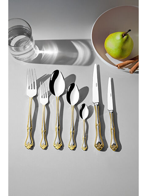 Nehir Lalezar Altın Saten 12 Kişilik 89 Parça Deri Kutulu Çatal Kaşık Bıçak Takımı - S000492297-20076