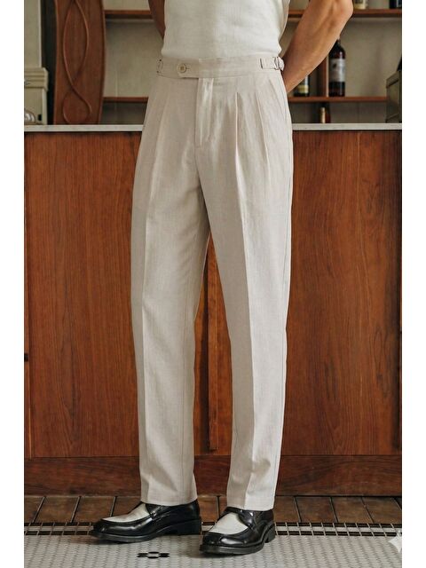 Tarz Cool Erkek Pileli Old Money Klasik Kumaş Pantolon Rahat Kalıp Yazlık