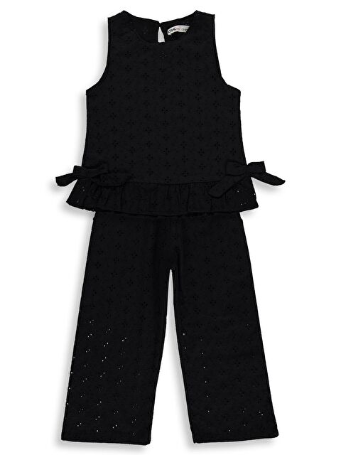 Civil Girls Fiyonk Detaylı Brode 2-5 Yaş Takım - Siyah