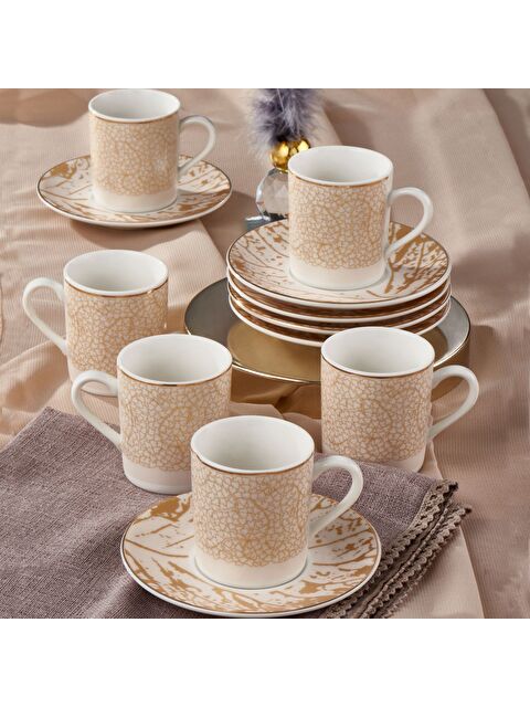 GÜRAL PORSELEN Camelia 12 Parça 6 Kişilik Bone Türk Kahvesi Fincan Takımı - 2511 - S000333092-37646
