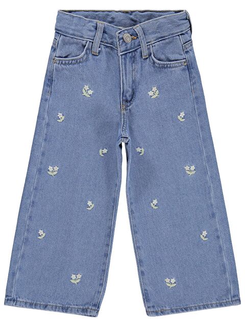 Civil Girls Çiçek Nakışlı 2-5 Yaş Pantolon Jean - Mavi