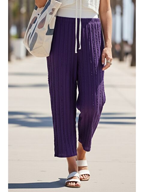 Chiccy Mor Lastikli Bel Geniş Paça Casual Ajur Örgü Örme Pantolon 100 65 - S000508131-20042