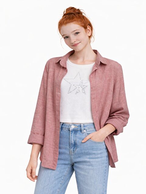 Ahengim Kız Çocuk Sofia Keten Badili Basic Gömlek Takım Ak2605 - S000530063-20028