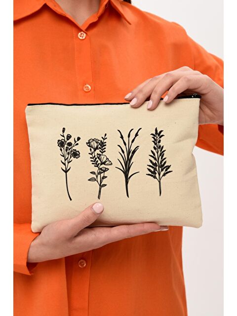 Bagg Clutch 4 Dallı Çiçek Kanvas Makyaj Çantası - S000154816-19966
