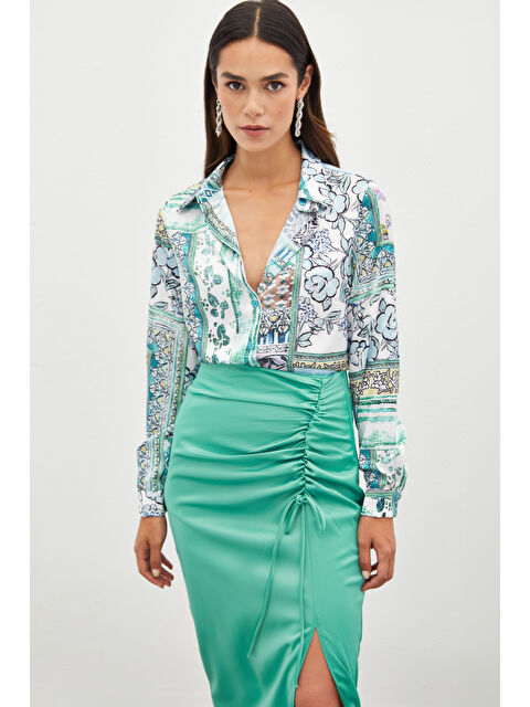 SATEEN Klasik Desenli Gömlek - Mint - S000323486-1180