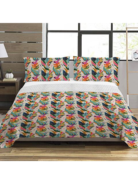 Evmila Yaprak Desen Çift Kişilik Baskılı Pike (200x220 Cm) Renkli - S000124152-23173