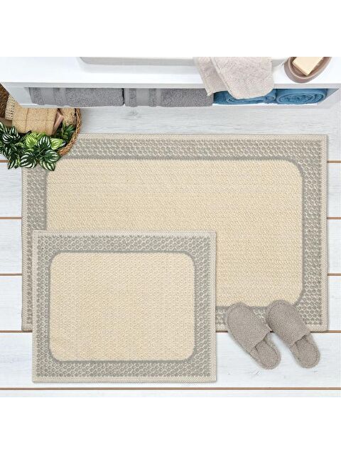 Evidea Soft Bordürlü 2'li Banyo Paspası - Bej - 60x100 cm + 50x60 cm - S000365805-19928