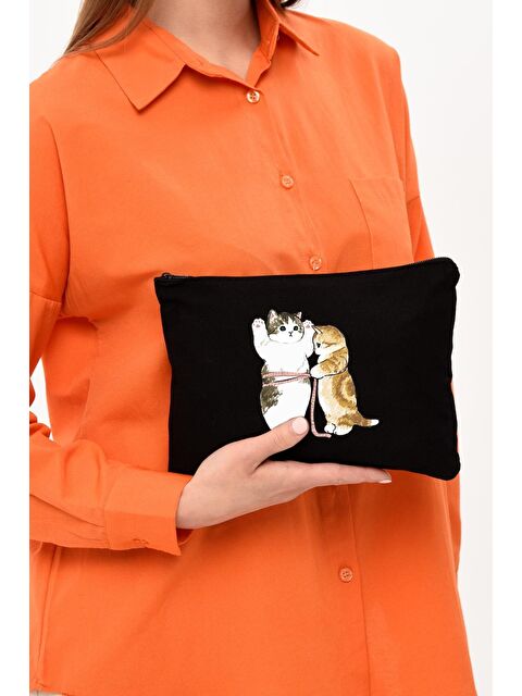 Bagg Clutch Cats Size Siyah Kanvas Makyaj Çantası - S000154933-19351