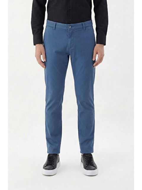 Sabri Özel Giotelli Erkek İndigo Regular Fit Pamuklu Düz Yandan Cepli Elastanlı Chino Pantolon - S000525758-17234