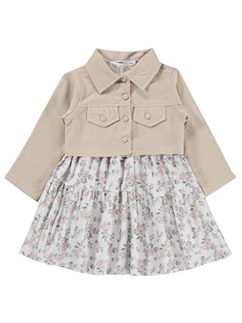 Kumru Civil Girls Ceketli Çiçekli 2 Li 2-5 Yaş Elbise - Bej 2-3 Yaş - S000526615-19928