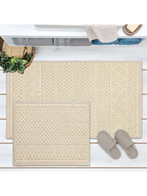 Evidea Soft Merry Natürel 2'li Banyo Paspası - Bej - 60x100 cm + 50x60 cm - S000365823-19928