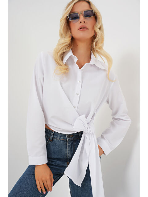 Bigdart Kadın Bağlamalı Uzun Kol Gömlek 20325 - Beyaz - S000386765-20063
