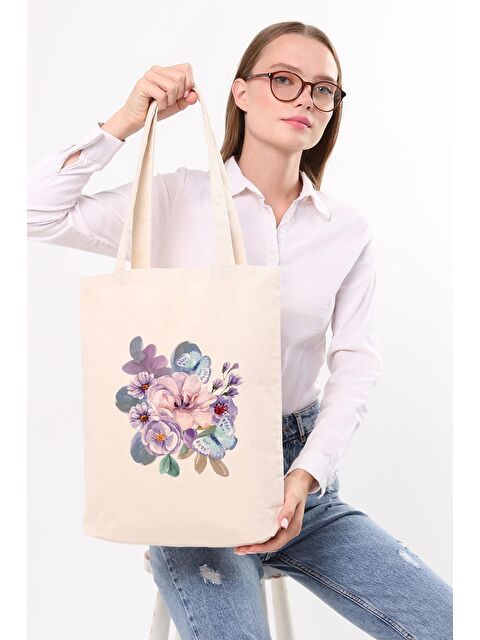 Bagg Kanvas Kelebek Çiçek Baskılı Bez Çanta - S000153066-19966
