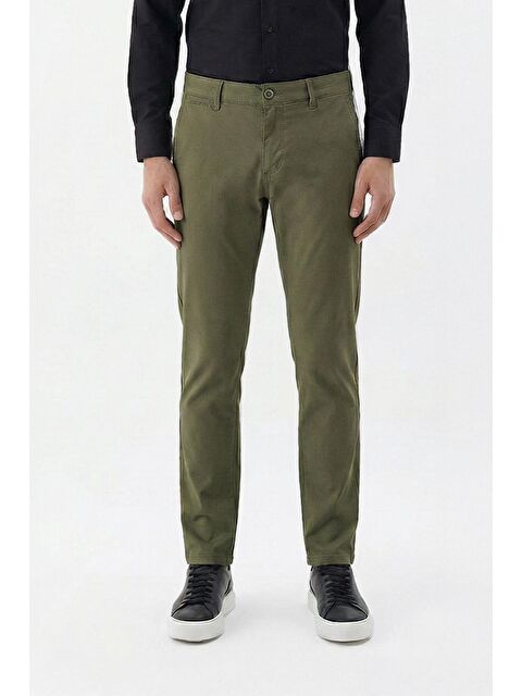 Sabri Özel Giotelli Erkek Haki Regular Fit Pamuklu Düz Yandan Cepli Elastanlı Chino Pantolon - S000525761-18547
