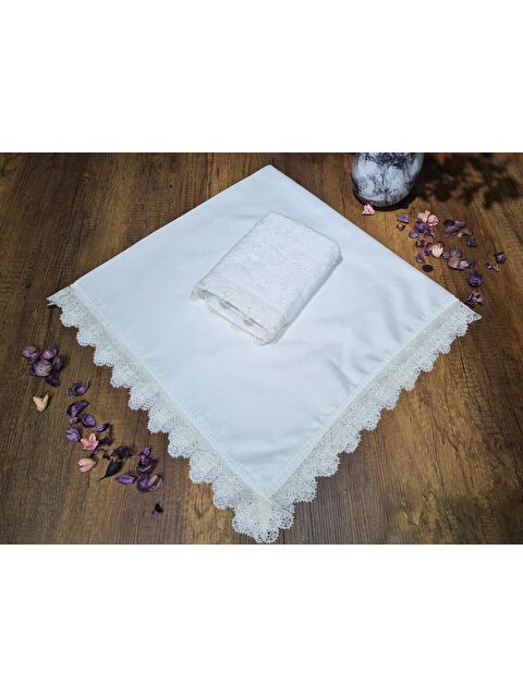 Çeyiz Diyarı Fransız Güpürlü Işıltı Havlu Bohça 2li Set Krem - S000502388-19966