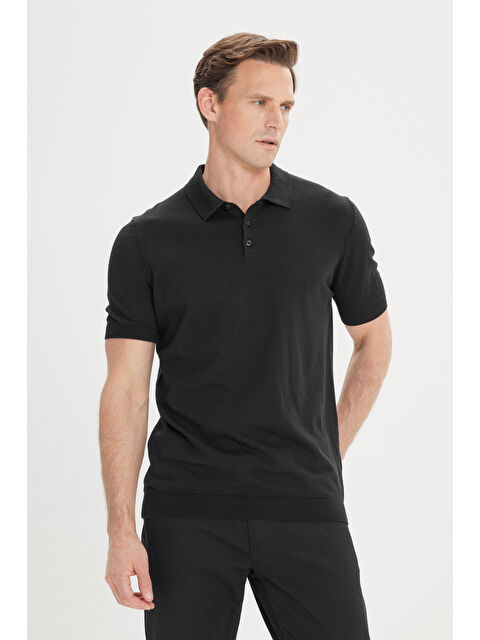 Altınyıldız Classics Erkek Siyah Standart Fit Normal Kesim %100 Pamuk Polo Yaka Triko Tişört - S000419639-19351