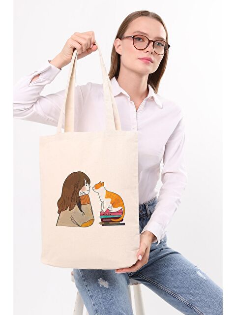 Bagg Kanvas Kedili Kız Baskılı Bez Çanta - S000153070-19966