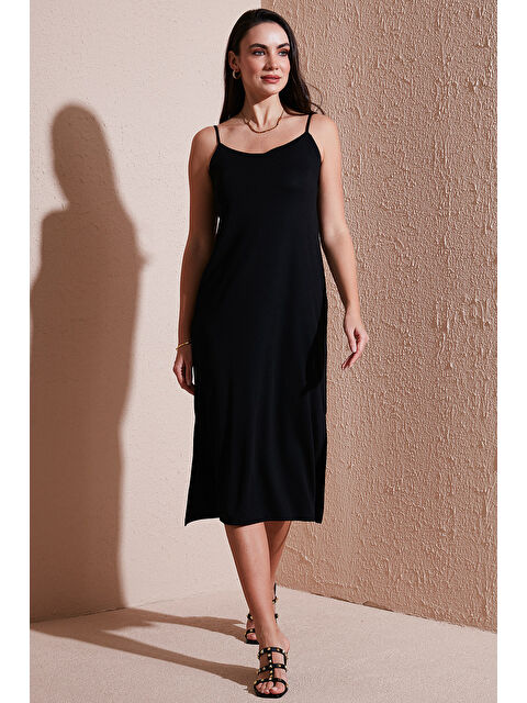 Lela Regular Fit İp Askılı Yırtmaç Detaylı Midi Kadın Elbise 5866128 - S000348234-19351