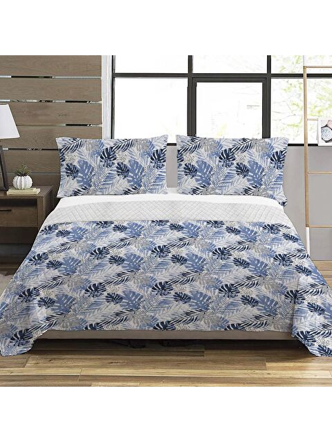 Evmila Yaprak Desen Çift Kişilik Baskılı Pike (200x220 Cm) Mavi - S000124154-23173