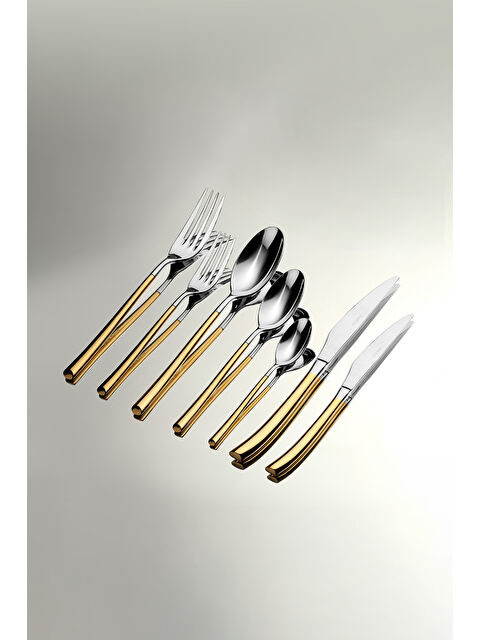 Nehir Elegance Altın Sade 12 Kişilik 84 Parça Deri Kutulu Çatal Kaşık Bıçak Takımı - S000492345-20076