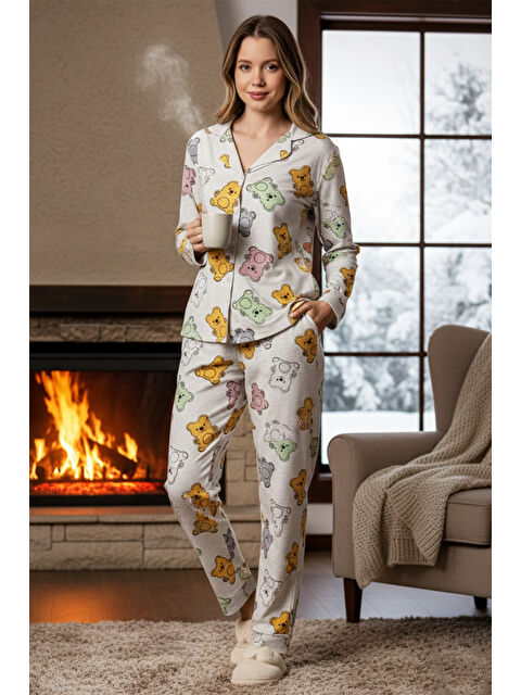 Remsa Kadın Ayıcık Desenli Suprem Pijama Takımı 0373 Bej01 - S000510369-19928
