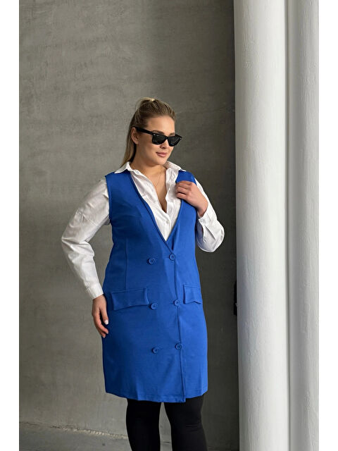 Stil Diva Büyük Beden Önü Düğmeli Cep Görünümlü Yelek 300862 - S000350403-21164